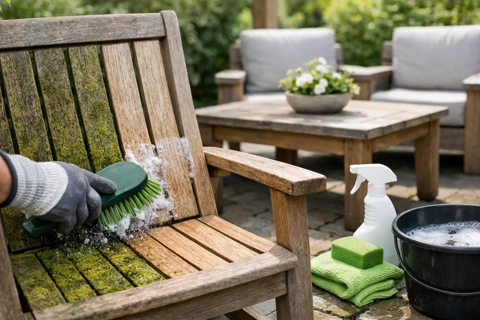 Tuinmeubels groene aanslag verwijderen doe je zo