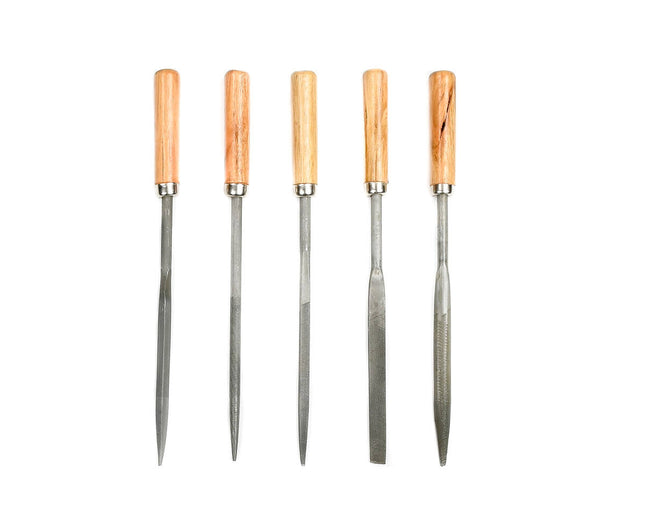 Sleutelvijlset 5dlg - 100mm Staal, Houten Handvat, Metaal/Houtbewerking
