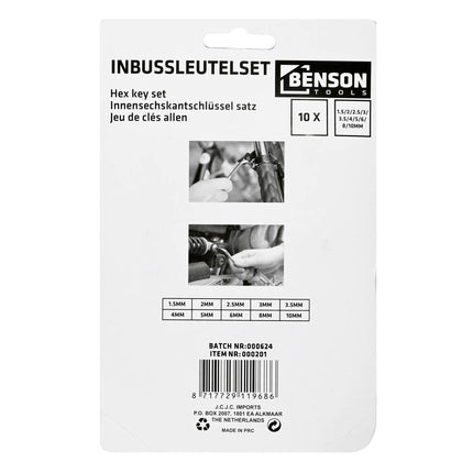 Inbus Sleutelset 10-delig, Chroom-Vanadium, Fietsreparatie