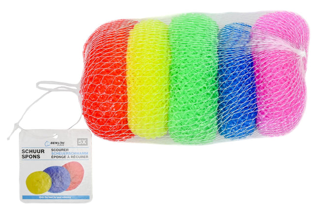 Schuurspons 5 dlg kleur – Materiaal polyester, 2,5 cm, 7,5 cm