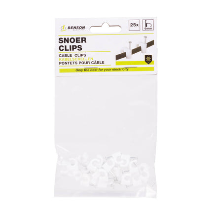 Snoerclips 6mm, 25 stuks - Organiseer Kabels Efficiënt Thuis/Kantoor