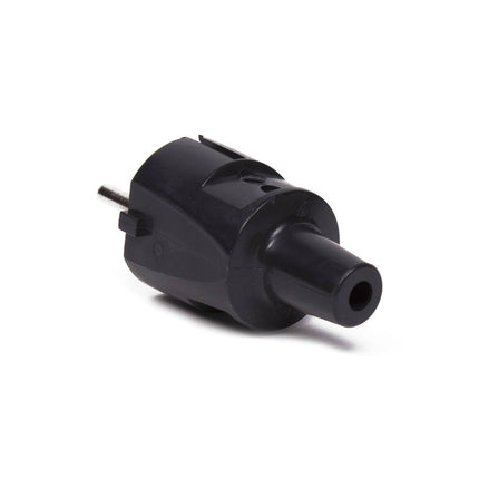 Stekker PVC RA Zwart, 90° Hoek, Voor Krappe Ruimtes, 220-240V.