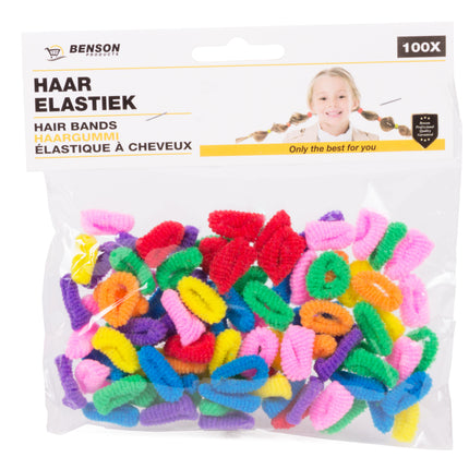 Haarelastiek 100 dlg – Inhoud 100 stuks, Materiaal Zachte stof, metaalvrij, Compact