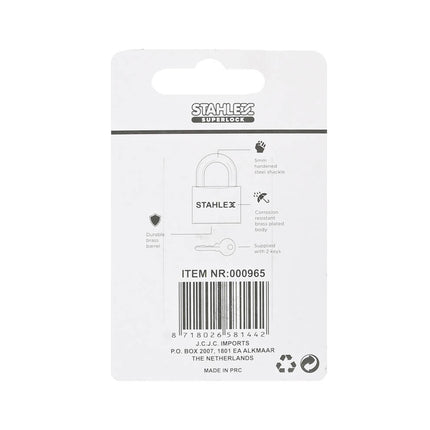 Hangslot 30 mm Staal, Weerbestendig, Inclusief 2 Sleutels, Voor Fiets