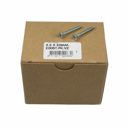 Spaanplaatschroef 3.5x30mm, gehard staal, ideaal voor meubels.