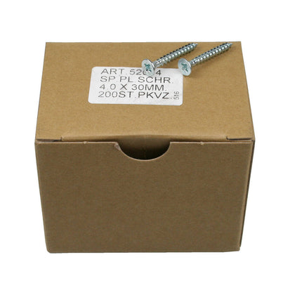 Spaanplaatschroef 4.0x30 mm PZD-2, staal, anti-corrosie, voor meubels.