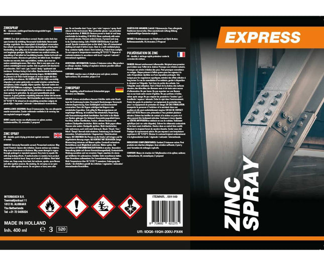 Express Zinkspray 400 ml - Roestbescherming voor Metaal, Sneldrogend