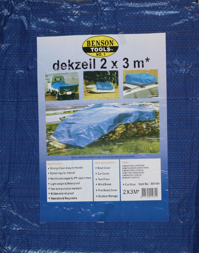 Dekzeil 1,5 x 6 mtr blauw – Maat 1,5 x 6 M, Materiaal PE, Kwaliteit 80 GSM