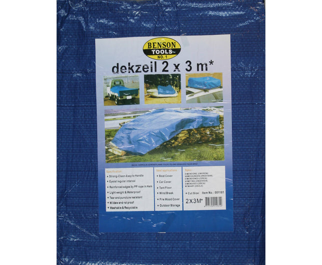 Blauw Dekzeil 2x3m, PE 60 GSM, Metalen Ogen, Voor Houtbescherming