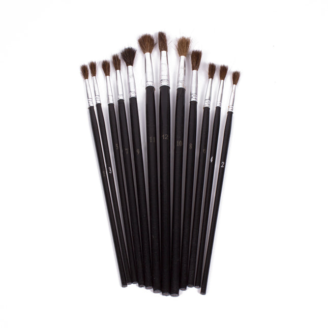 Penseelset 12 dlg waaier rond