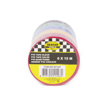 PVC Tape Set 6 Kleuren, 15m Per Rol - Voor Reparaties & Markeringen