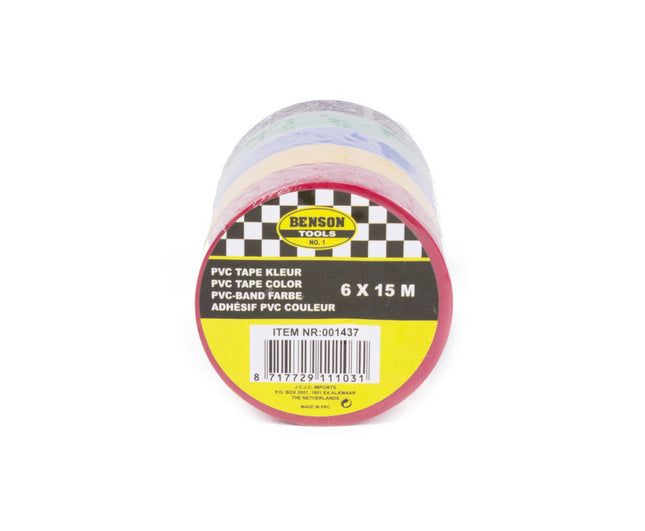 PVC Tape Set 6 Kleuren, 15m Per Rol - Voor Reparaties & Markeringen