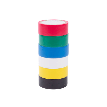 PVC-Klebeband-Set 6 Rollen, 18mm x 3m, Schwarz/Gelb/Blau/Weiß/Grün/Rot