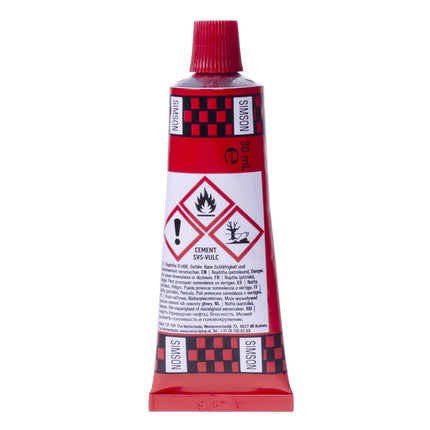 Simson Solutie 10 ml: Sneldrogende lijm voor lekke bandenreparatie.