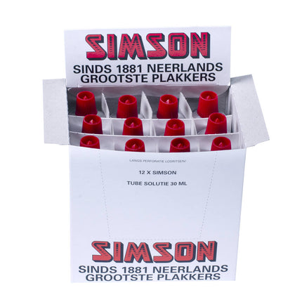 Simson Solutie 10 ml: Sneldrogende lijm voor lekke bandenreparatie.