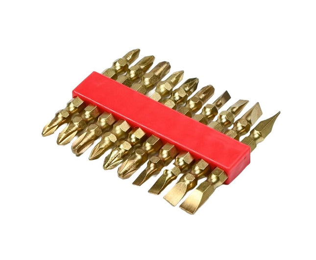 Dubbel Goud Bitset 10 dlg, Koolstofstaal, Voor diverse schroeftypes