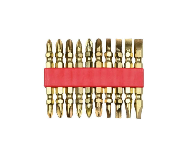 Dubbel Goud Bitset 10 dlg, Koolstofstaal, Voor diverse schroeftypes