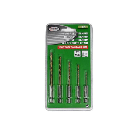 5-teiliges Titan-Bohrerset: 1,5-4,8 mm, ideal für Metall und Holz.