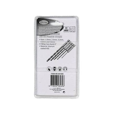 5-teiliges Titan-Bohrerset: 1,5-4,8 mm, ideal für Metall und Holz.