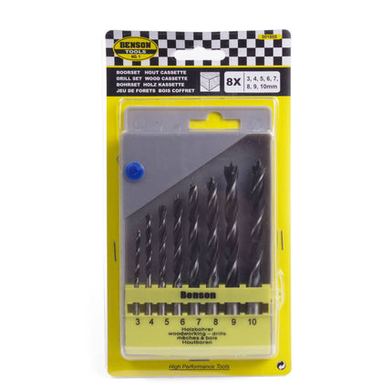 8-delige Houtborenset 3-10mm met Snelspancompatibiliteit in Cassette