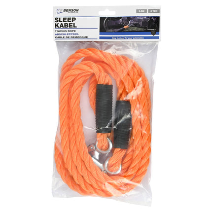 Sleepkabel 3 Ton Oranje, 3.5m, 18mm, met Veiligheidshaken voor Auto's