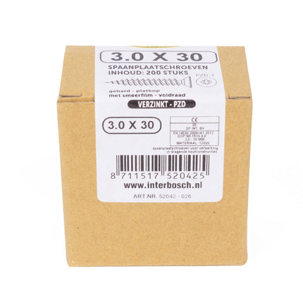 Spaanplaatschroef 3.0x30mm - Ideaal voor Houten Panelen en MDF