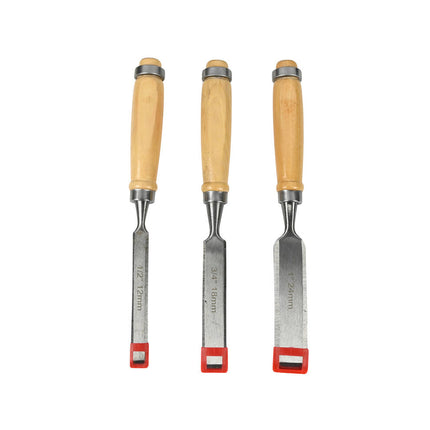 Houtbeitelset 3-delig: 12/18/24mm, 45# staal, lotus houten handvat.