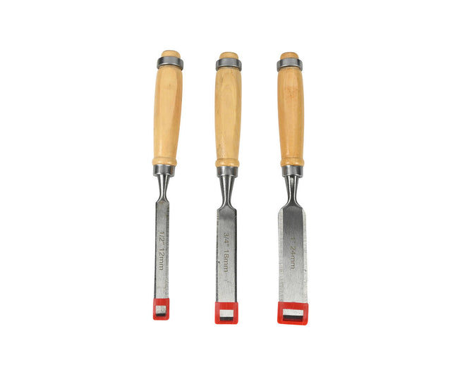Houtbeitelset 3-delig: 12/18/24mm, 45# staal, lotus houten handvat.