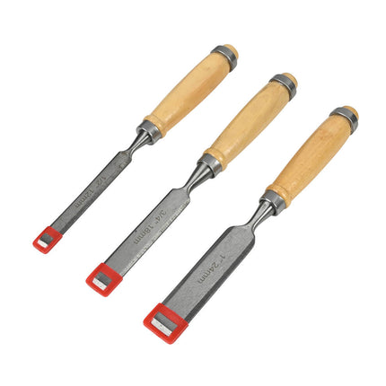 Houtbeitelset 3-delig: 12/18/24mm, 45# staal, lotus houten handvat.