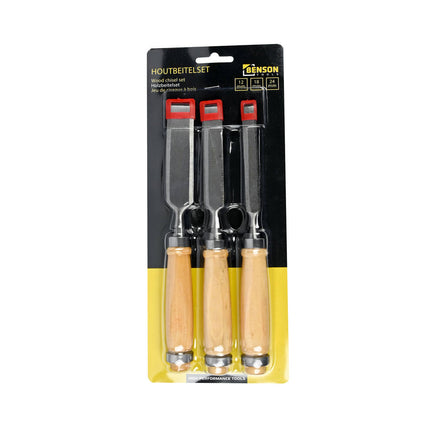 Houtbeitelset 3-delig: 12/18/24mm, 45# staal, lotus houten handvat.
