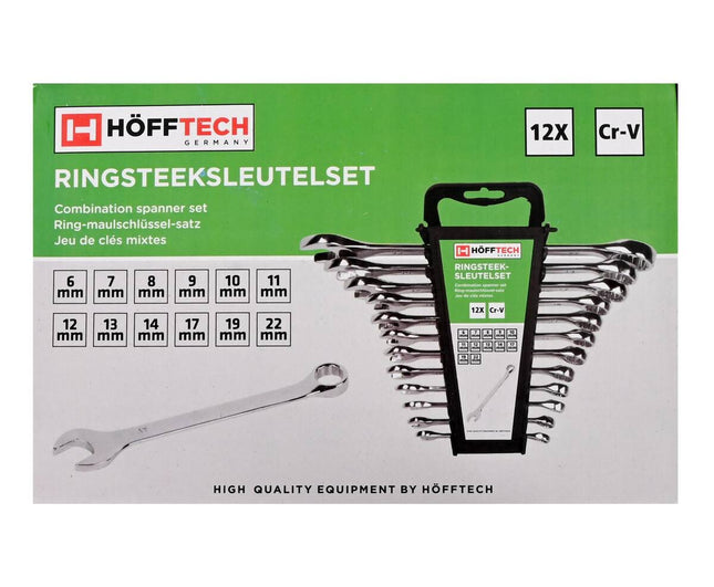 Ring Steek Sleutelset 12-delig Cr-V: 6-22 MM, ideaal voor klussen.