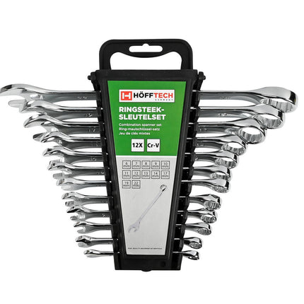 Ring Steek Sleutelset 12-delig Cr-V: 6-22 MM, ideaal voor klussen.