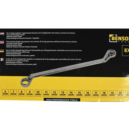 8-delige Ringsleutelset 6-22mm Chroom-Vanadium met Houder