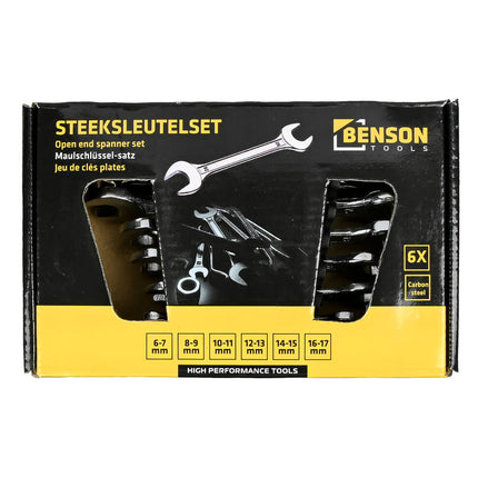 Steeksleutelset 6 dlg: Maten 6-17 mm, Carbonstaal, Incl. Houder