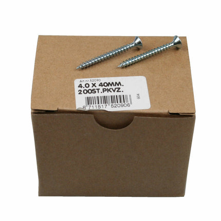 Spaanplaatschroef 4.0x40mm PZD-2, ideaal voor houtbewerking.