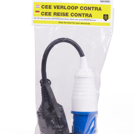 CEE verloop contra 0.35 mtr – Lengte 0,35 meter, Kabeltype H07RN-F 3G1.5 mm², 0,35 meter