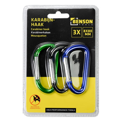 Karabijnhakenset 3 stuks, 8x80 mm, ideaal voor ophangen & reparatie