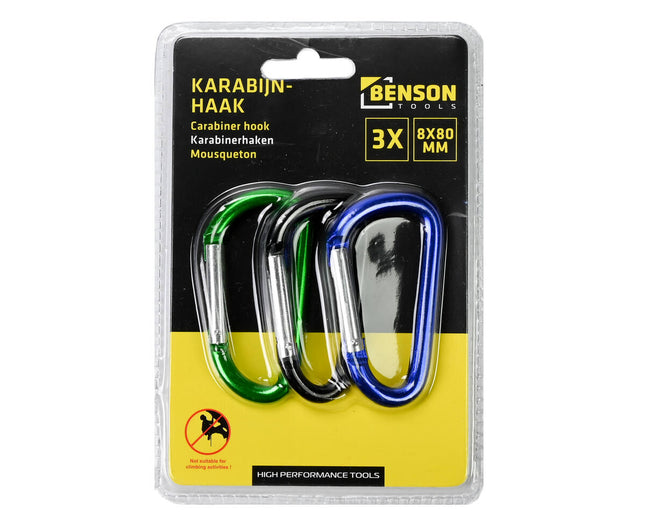 Karabijnhakenset 3 stuks, 8x80 mm, ideaal voor ophangen & reparatie