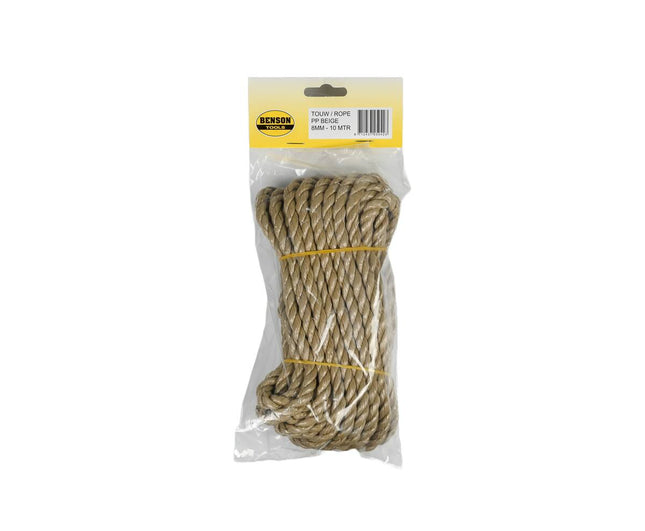 Touw 8mm x 10m Beige, Polypropyleen, 960kg Breeksterkte, Outdoor/DIY