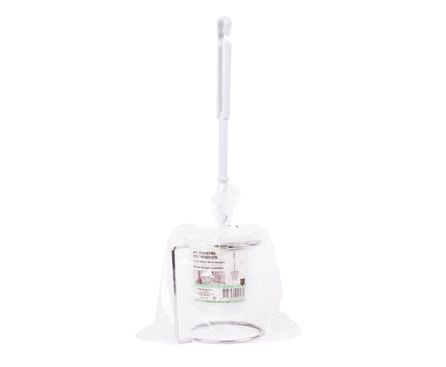 Witte WC Borstelset met Zilveren Handvat, 39cm Hoog voor Hygiëne