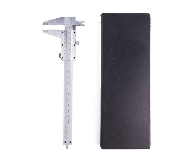 Schuifmaat 150mm Metaal met Fixeerknop en Opbergkoffer, Dual Scale