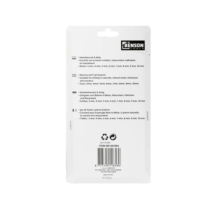 8-teiliges Steinbohrerset: 3-10 mm, ideal für Beton und Naturstein.