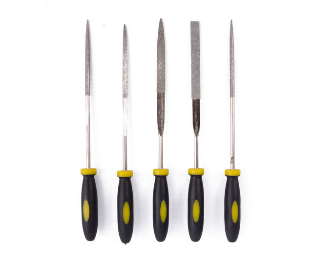 Vijlset 5-delig Mini: Diamantlaag, ideaal voor hout en metaalbewerking.