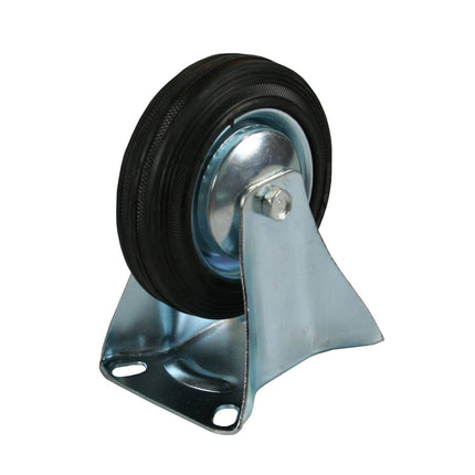 Bokwiel 200 mm - Zwarte Rubberband, Stalen Velg, 205 kg Draagkracht