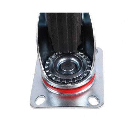 Zwenkwiel 125 mm met Rem, Massief Rubber, 100 kg, 4-Gats Bevestiging