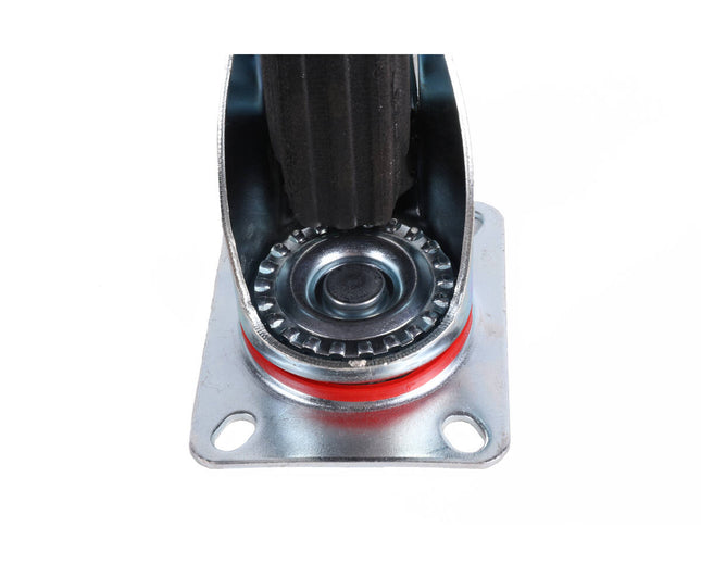 Zwenkwiel 125 mm met Rem, Massief Rubber, 100 kg, 4-Gats Bevestiging