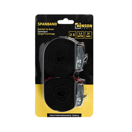 Spanbanden Set 2.5m x 25mm Zwart/Rood, 200kg Breekkracht, 2-delig