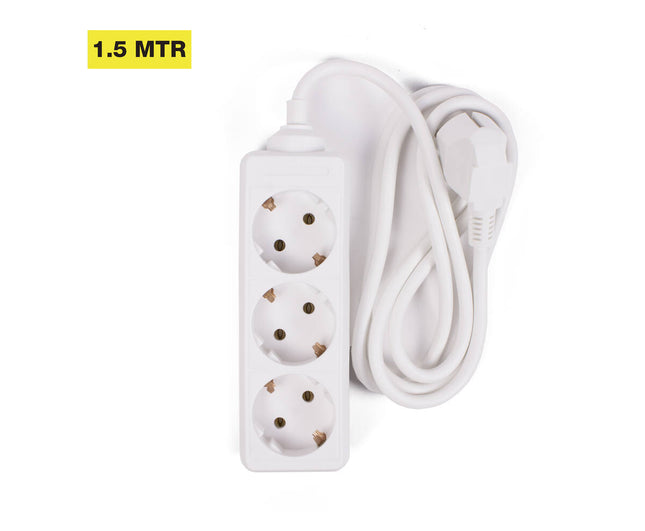 Stekkerdoos 3-voudig RA 1.5m, 16A/250V, 3680W, voor thuis/kantoor.