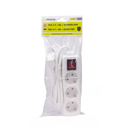 Steckdosenleiste 3-fach, Schuko, Schalter, 1,5m Kabel, 10A/250V, 3680W, Haus/Büro