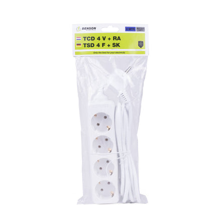 Stekkerdoos 4x, RA, 3m kabel, 3680W, ideaal voor kantoor/home.